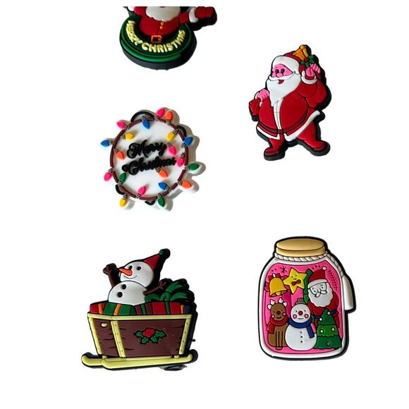 NEW Christmas SHOE CHARMS 8pc for Croc Shoes Zippers Santa Sleigh Snowman Tree - Picture 3 of 6